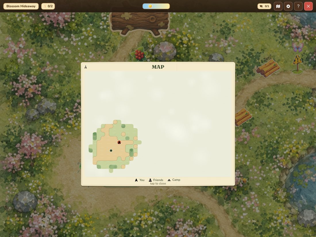 A watercolor map showing explored paths in Avery's Forest Adventure
