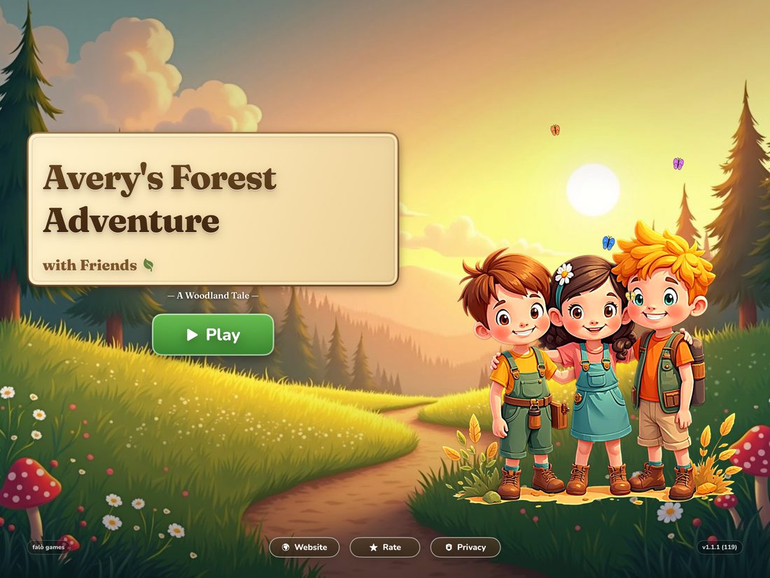 Avery and friends on the Avery's Forest Adventure welcome screen