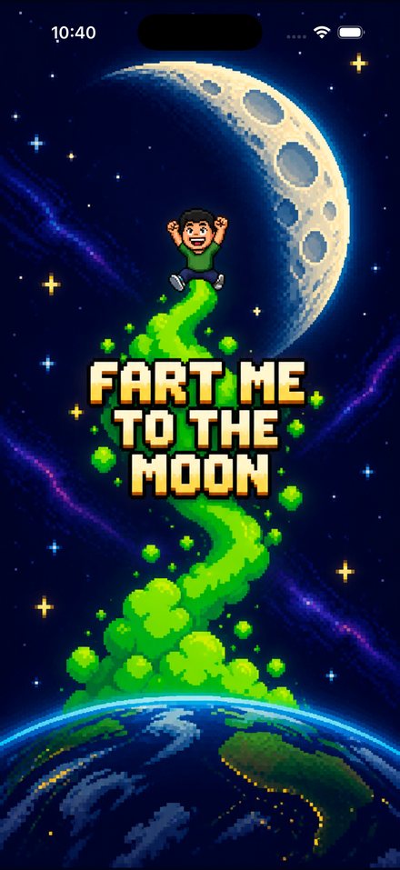 Fart Me To The Moon title screen: a character blasting from Earth toward a crescent Moon