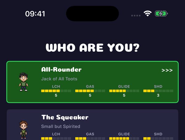 The character picker in English: Who are you?, with the All-Rounder and The Squeaker