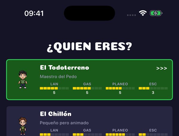 The character picker in Spanish: ¿Quién eres?, with El Todoterreno and El Chillón